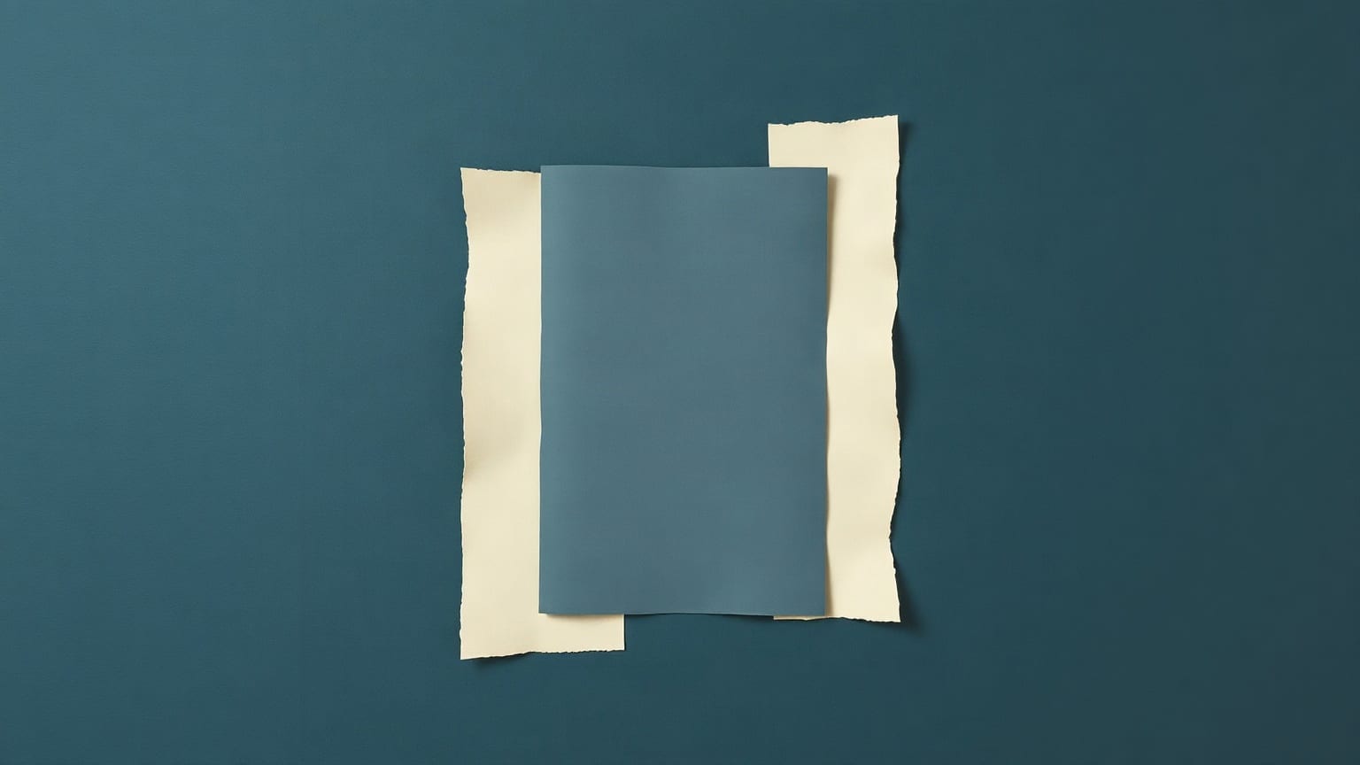 Three separate paper forms on a slate ground merging into a single wider sheet, a thin brass line running through all of them